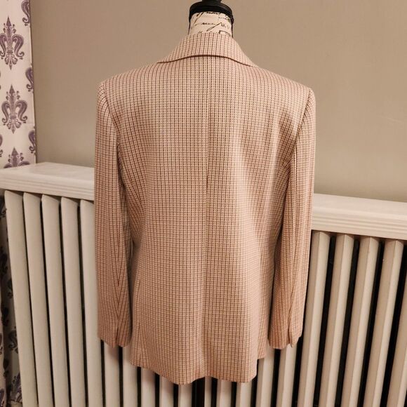 Theory Blush Pink & Cream Staple Blazer Jacket, Houndstooth, Stratton Knit, Sz 8 - Picture 3 of 13